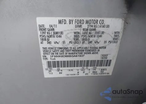 2011 Ford Explorer Xlt z USA, uszkodzony, nr VIN 1FMHK8D88BGA61937